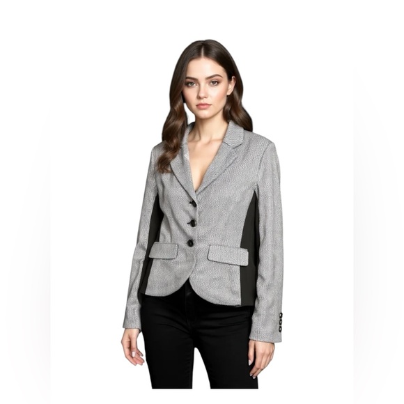 Kenar Jackets & Blazers - Kenar Black Gray Knit Blazer Jacket Size L Tailored Career 3 Button